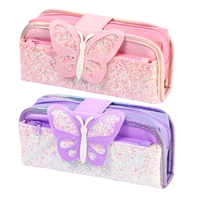 Pencil bag with glitter butterfly